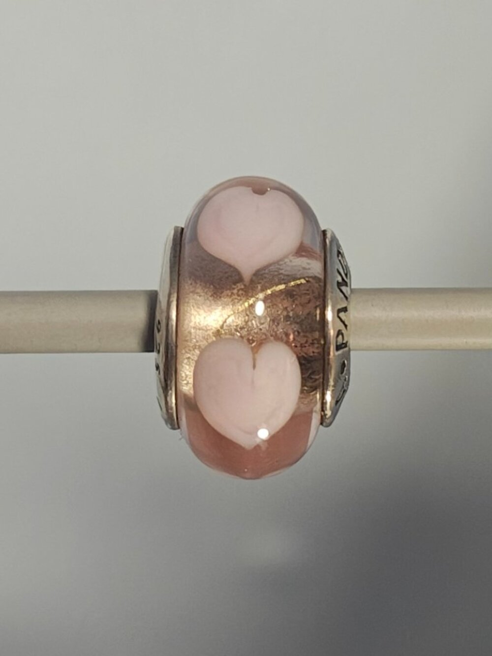 Authentic Pandora Rose Murano Glass with Pink Hearts Charm – Style 790660